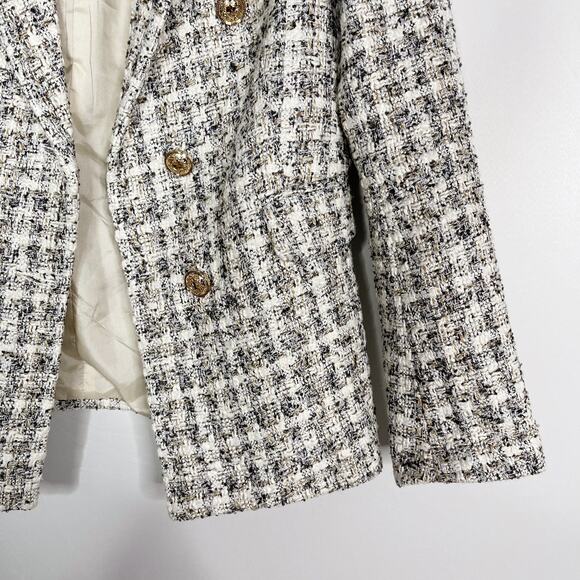 One Third Small S Black White Tweed Blazer Gold Buttons Jacket Cream Career Work - Picture 5 of 9
